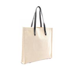 JIMMY CHOO LOGO TOTE Tote Bag Canvas Leather Women's Ivory Black