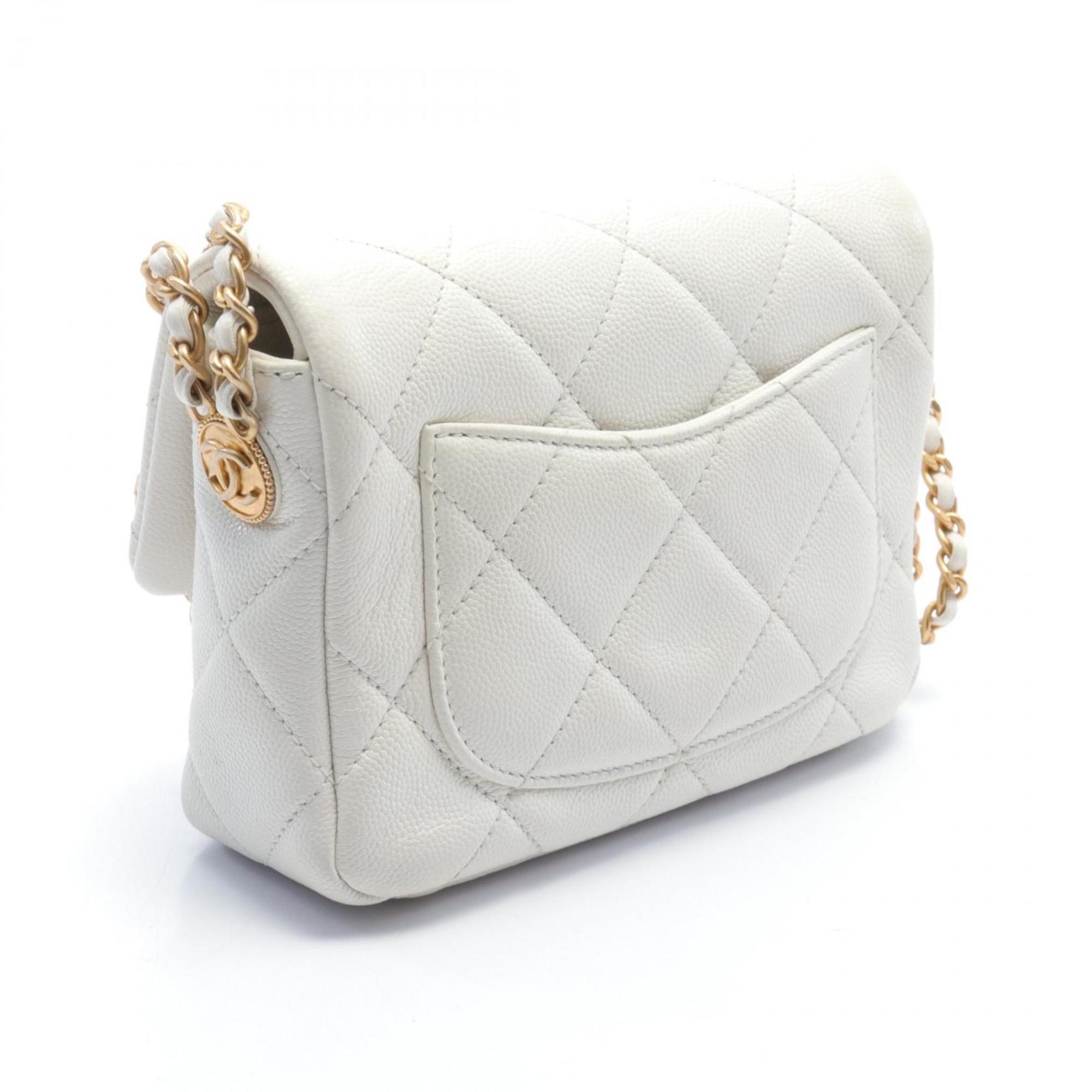 CHANEL Matelasse Shoulder Bag, Caviar Skin (Grained Calf), Women's, White, A35200