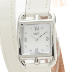 Hermes Cape Cod PM CC1.210a White Shell 8P Diamond Watch Quartz Ladies