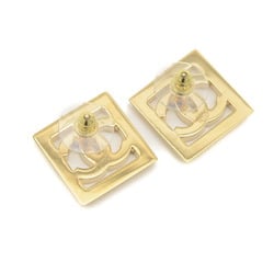 Chanel Coco Mark Square Earrings, Openwork Design, Gold, Black, B24A