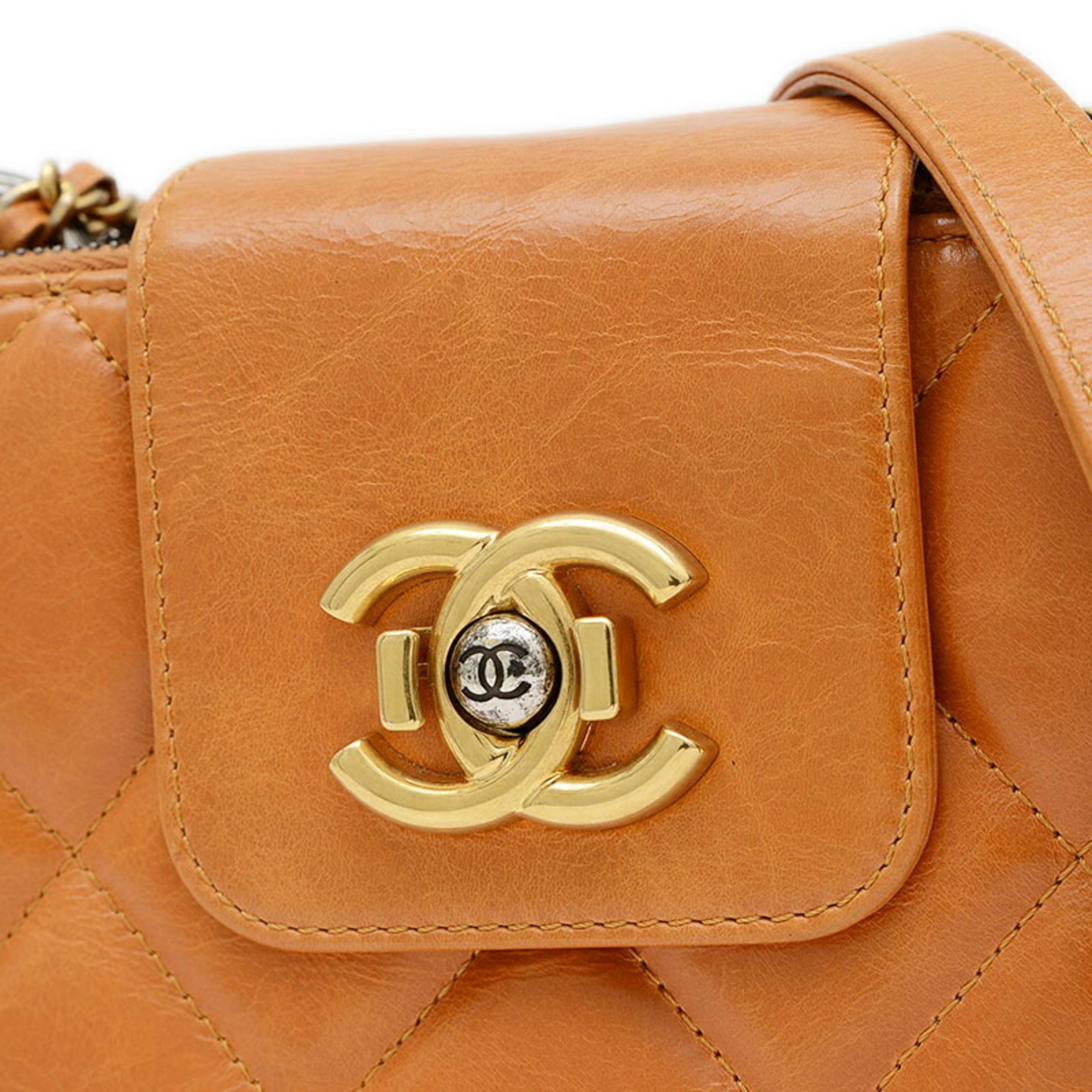 Chanel Matelasse Camera Bag Chain Shoulder Calfskin Camel