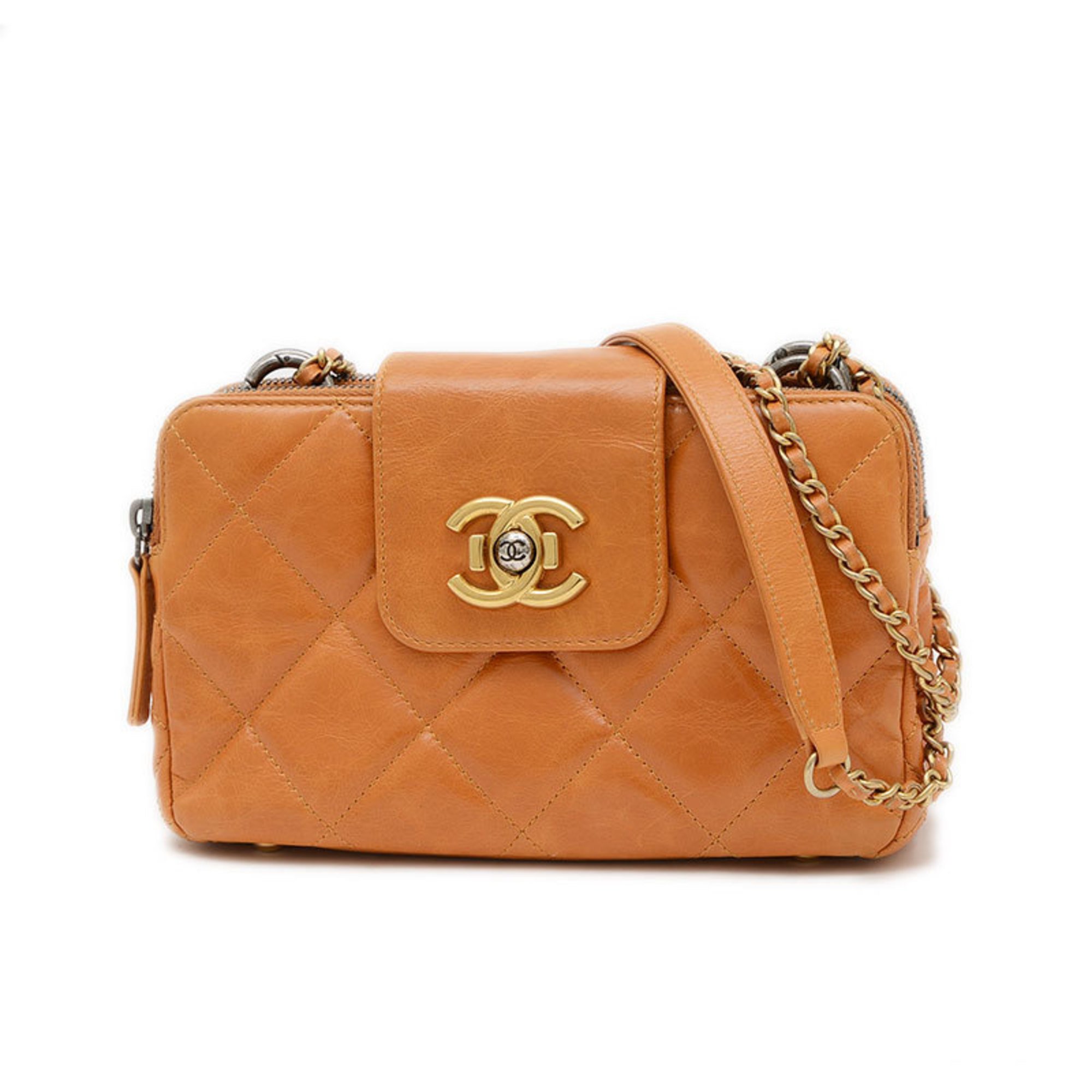 Chanel Matelasse Camera Bag Chain Shoulder Calfskin Camel