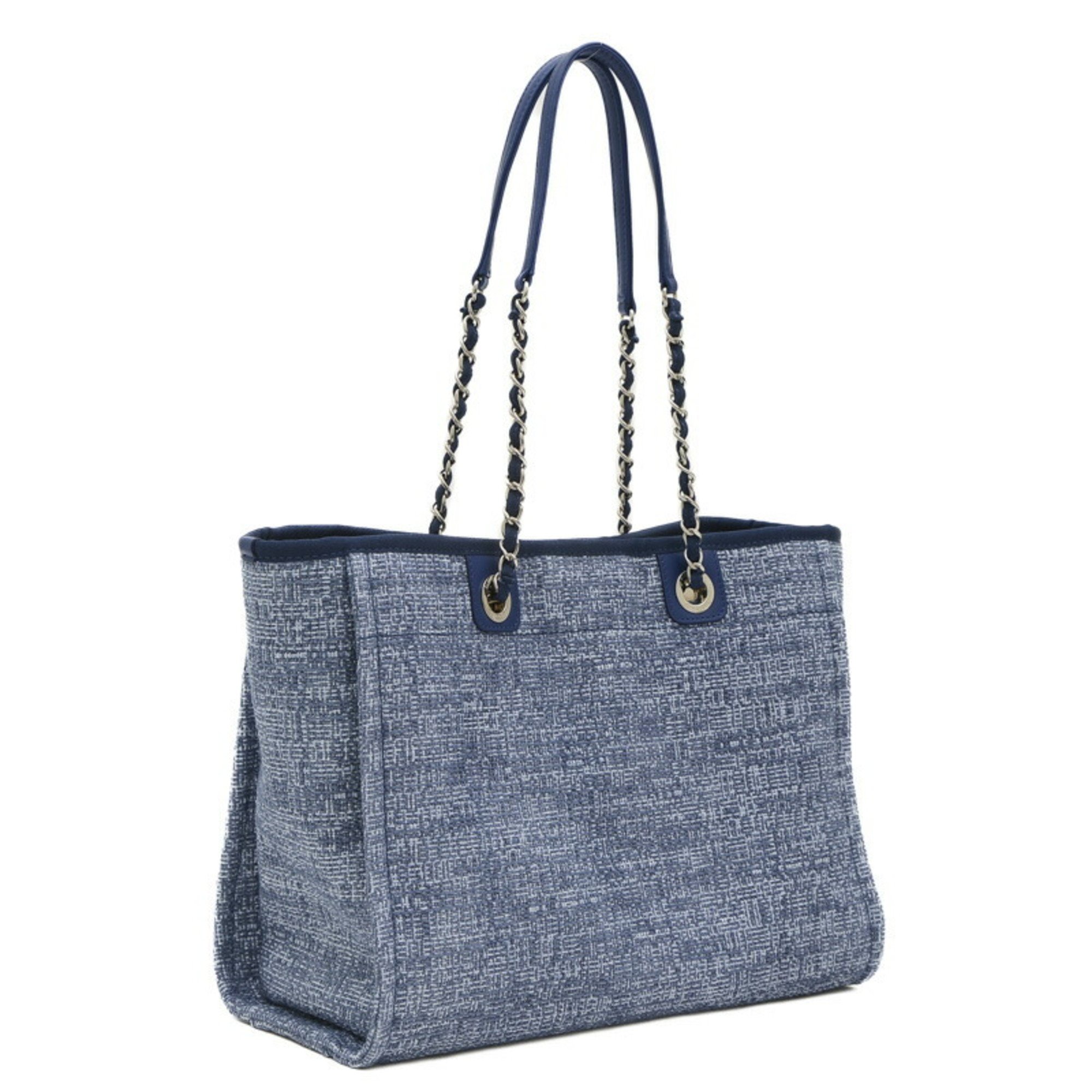 Chanel Deauville MM Chain Tote Bag Canvas Blue A67001