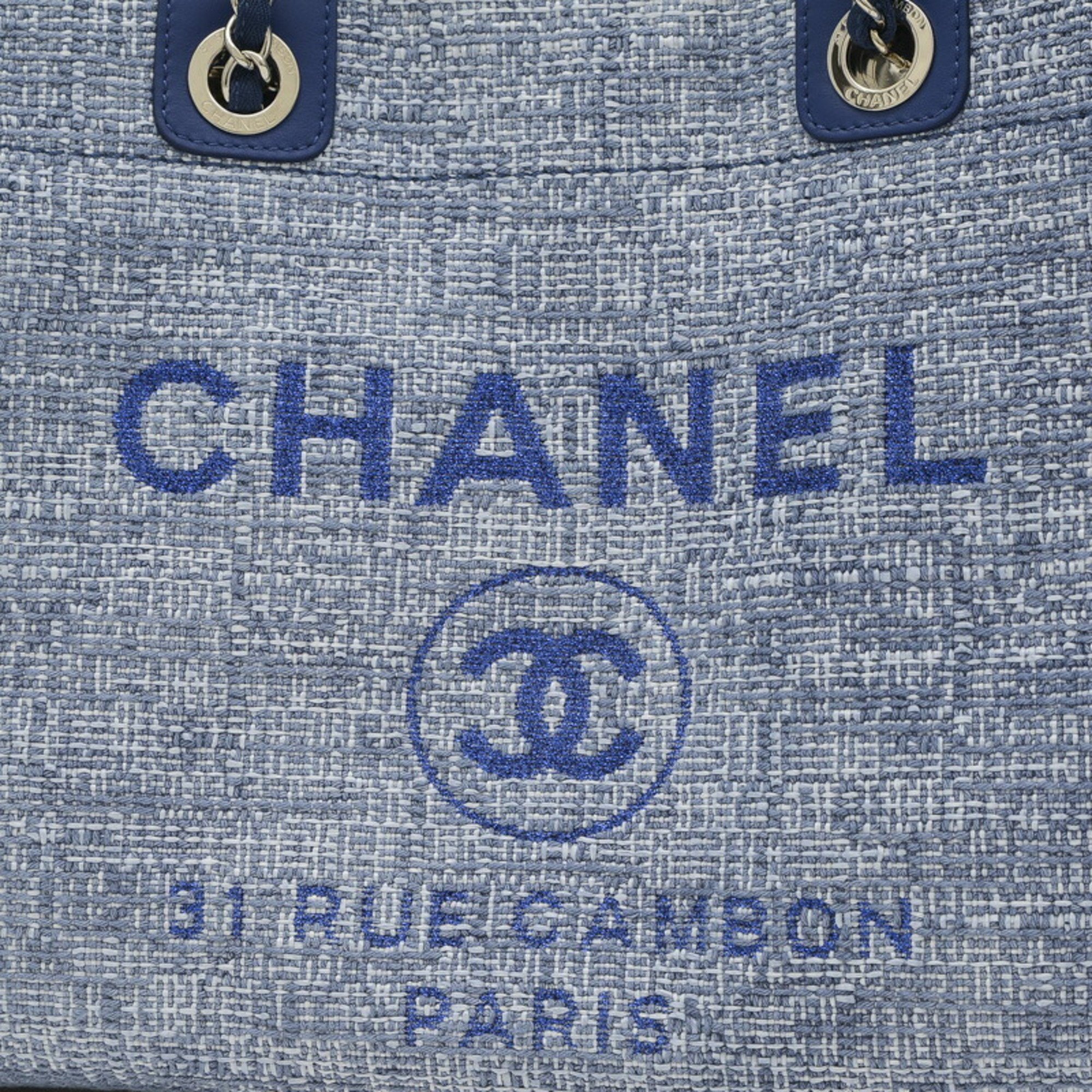 Chanel Deauville MM Chain Tote Bag Canvas Blue A67001