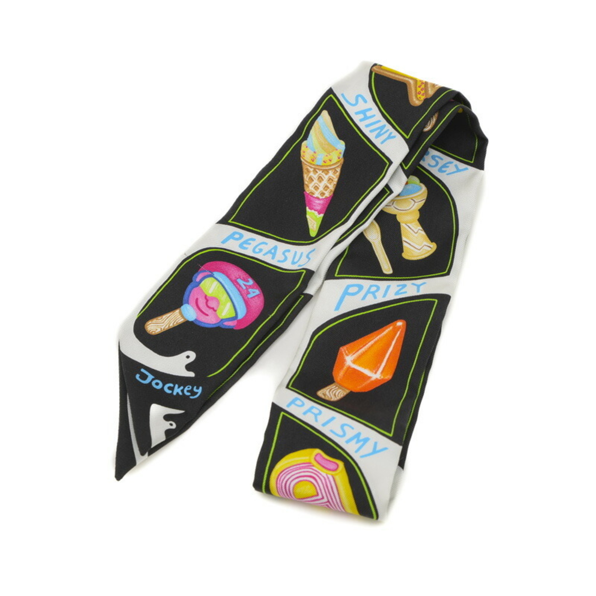 Hermes Twilly Scarf Funny Ice Cream Black 100% Silk