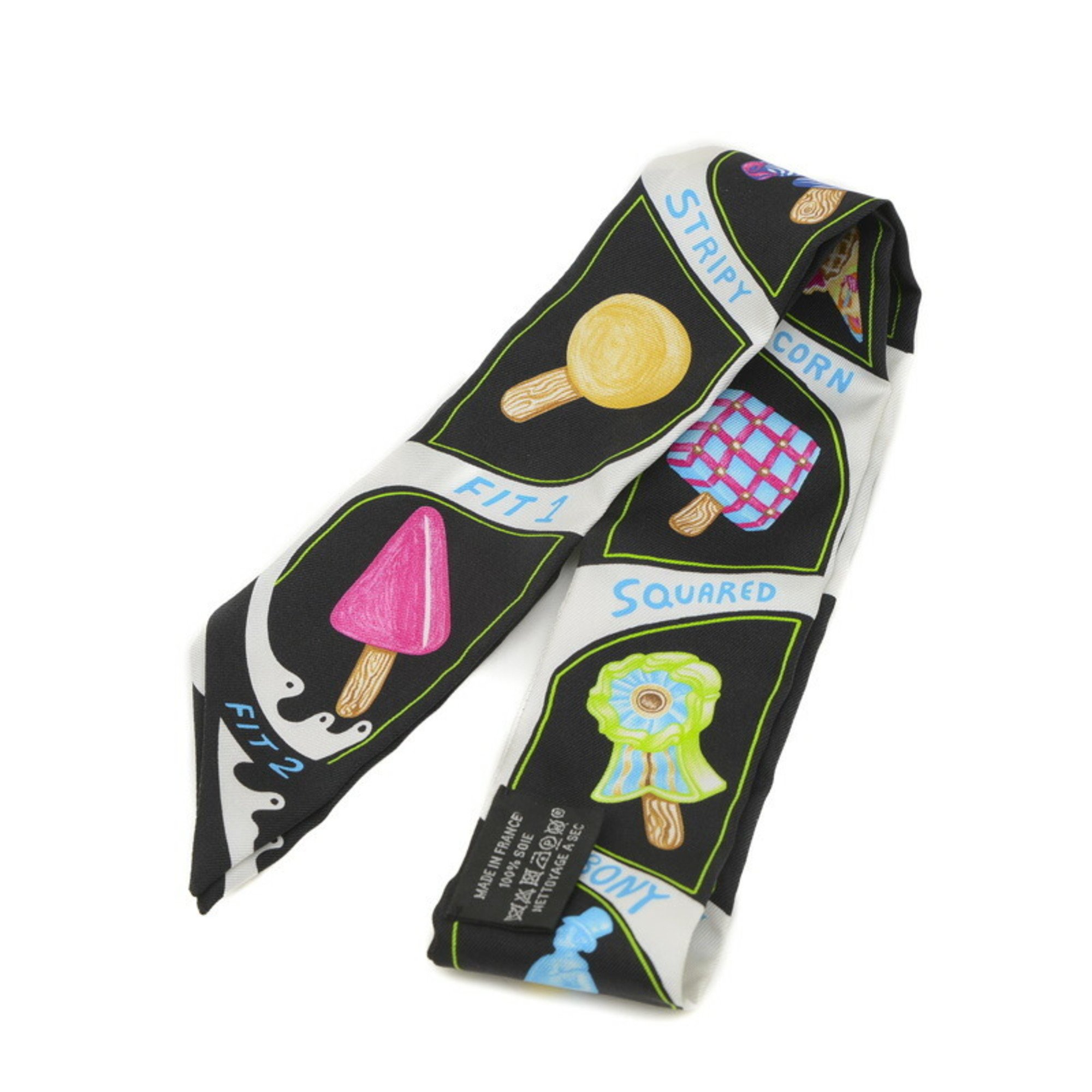 Hermes Twilly Scarf Funny Ice Cream Black 100% Silk