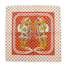 Hermes Carre 45 BRIDES de GALA LOVE Scarf Heart Orange White Silk