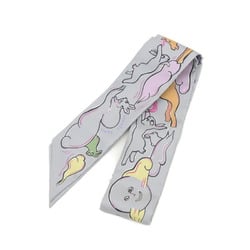 Hermes Twilly Scarf Thousand and One Rabbits MILLE ET UN LAPINS Gris Pale Rose Jaune