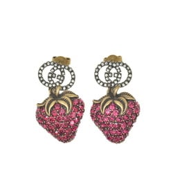 Gucci Interlocking G Strawberry Motif Earrings Rhinestone Gold