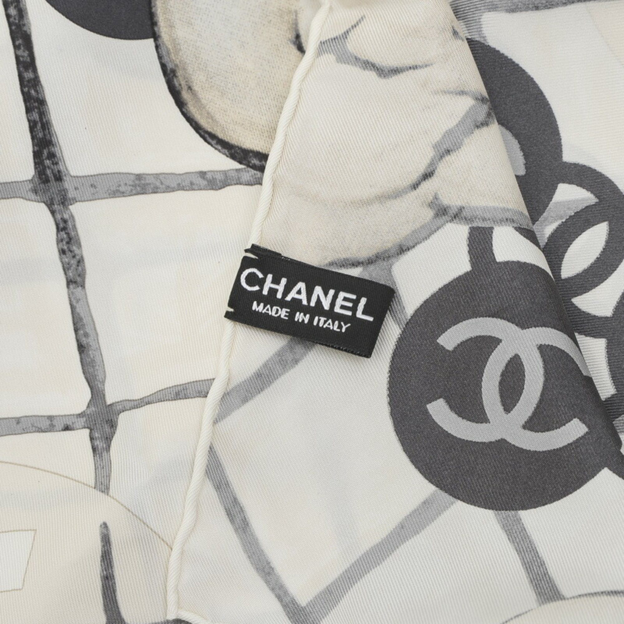 Chanel Large Scarf Camellia Coco Mark Matelasse Ivory 100% Silk