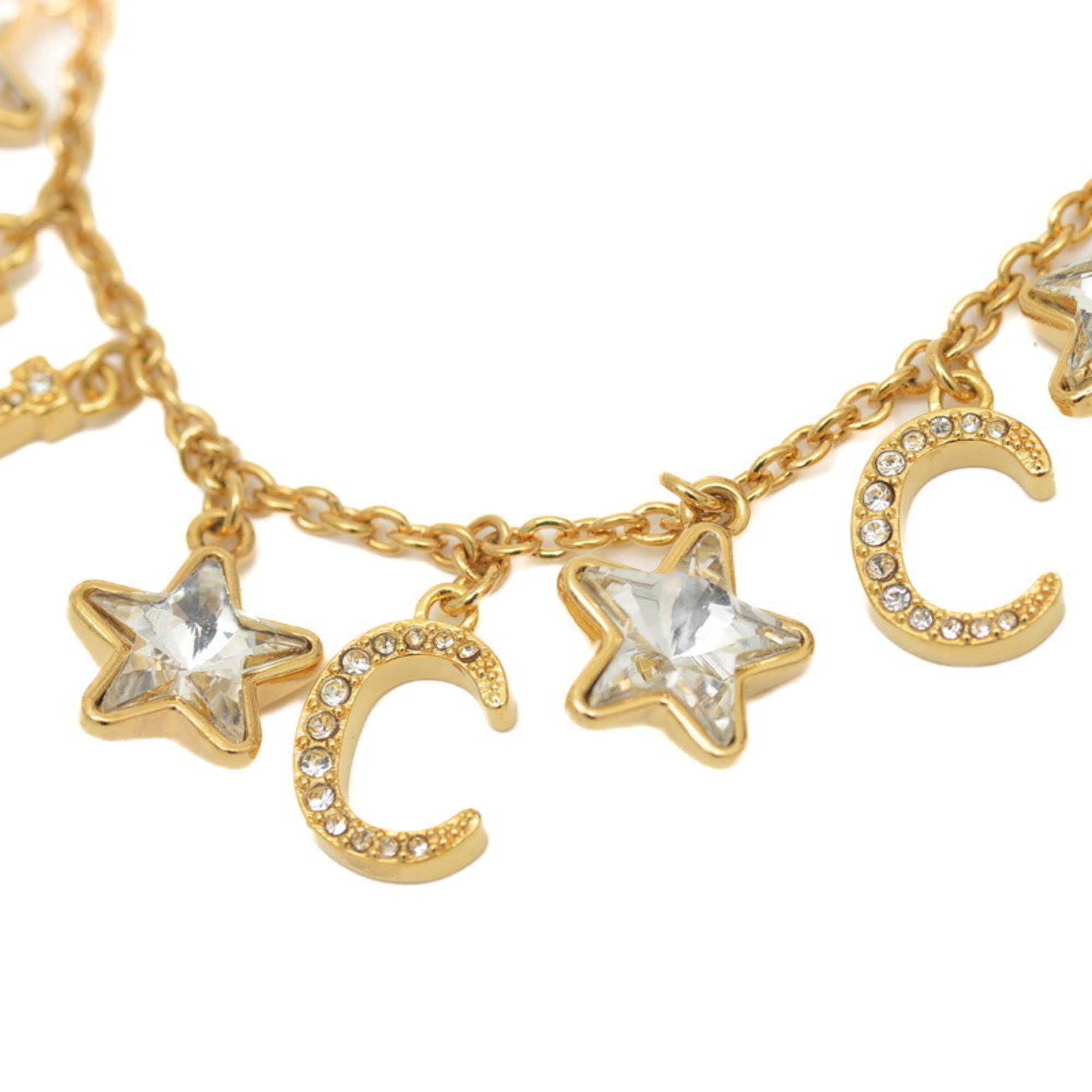 Gucci Script Star Detail Crystal Stone Necklace Gold 679044