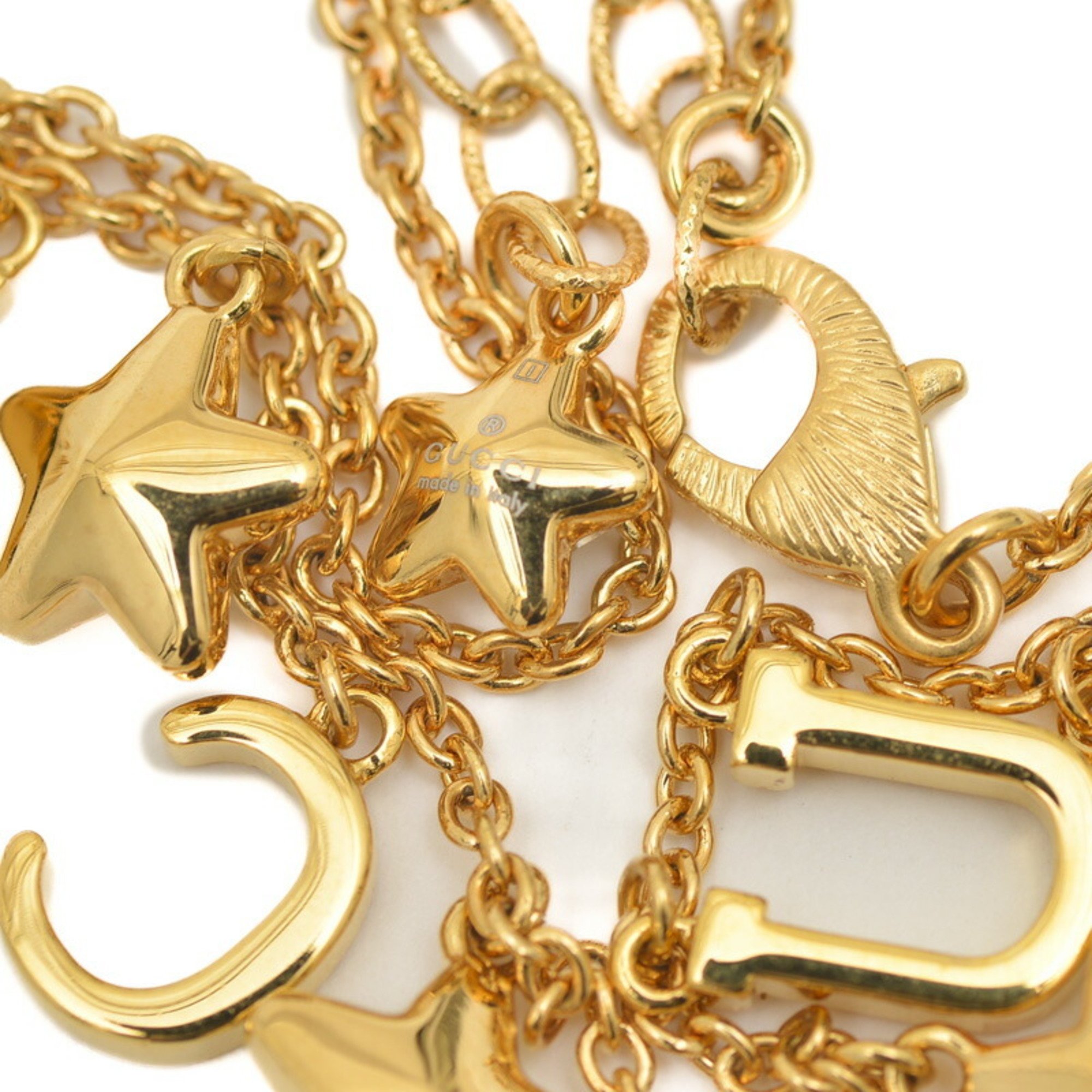 Gucci Script Star Detail Crystal Stone Necklace Gold 679044