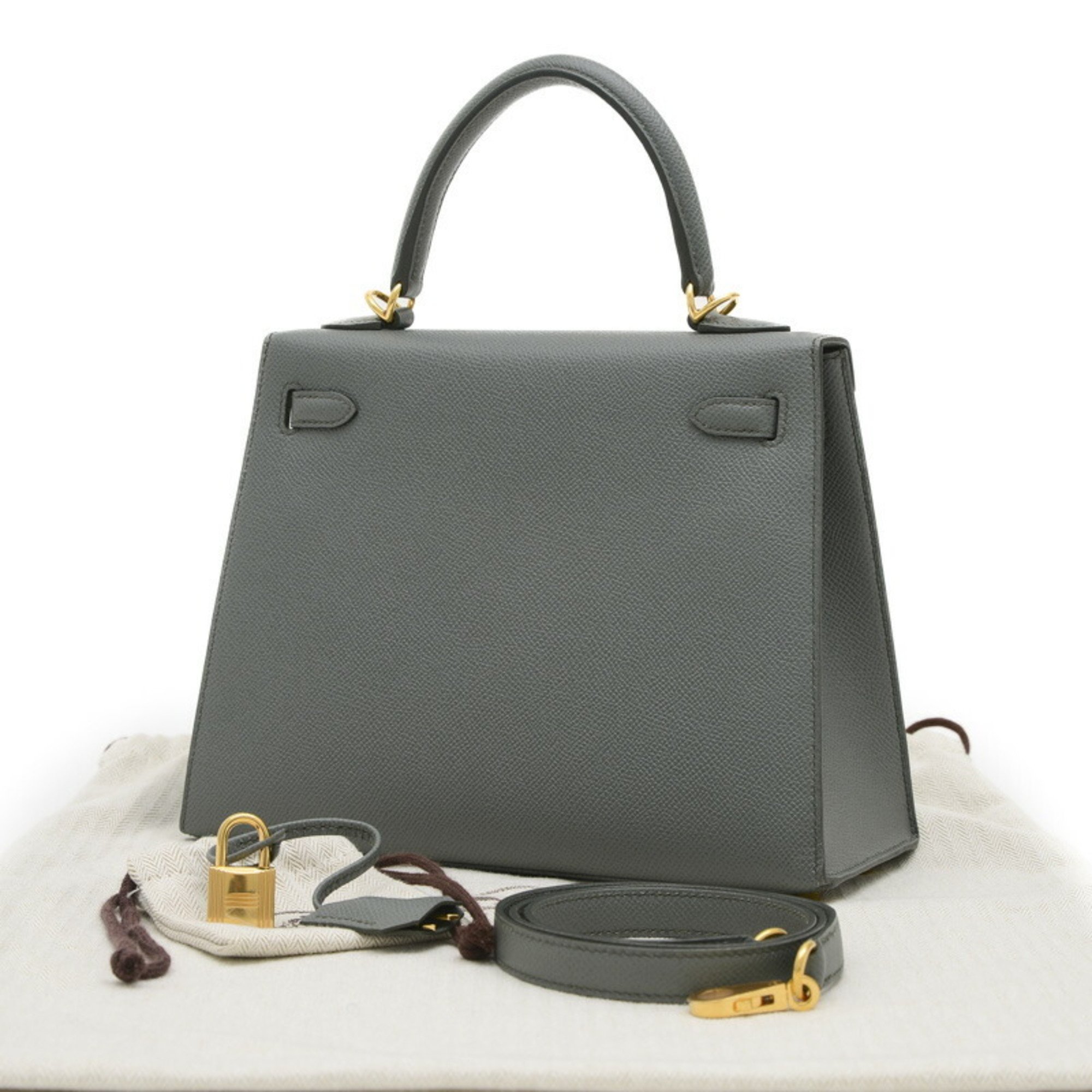 Hermes Kelly 25, Outer Stitching, Epson Handbag, Vert Amande, Y Stamp