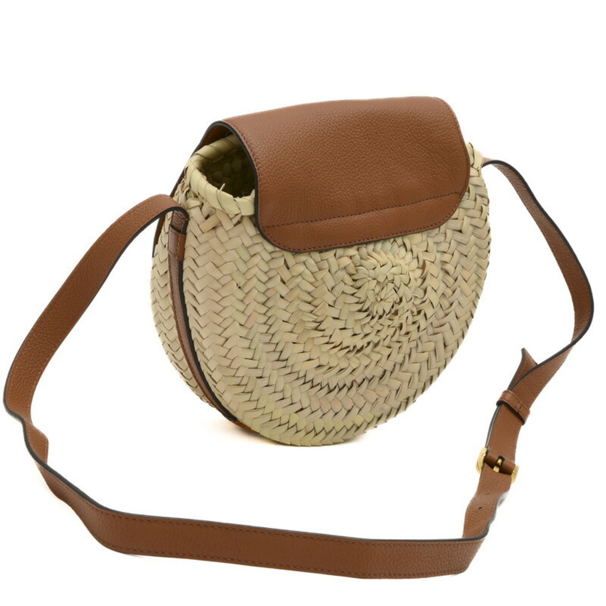 Chloé Chloe Marcie Shoulder Bag Raffia Leather Natural Brown