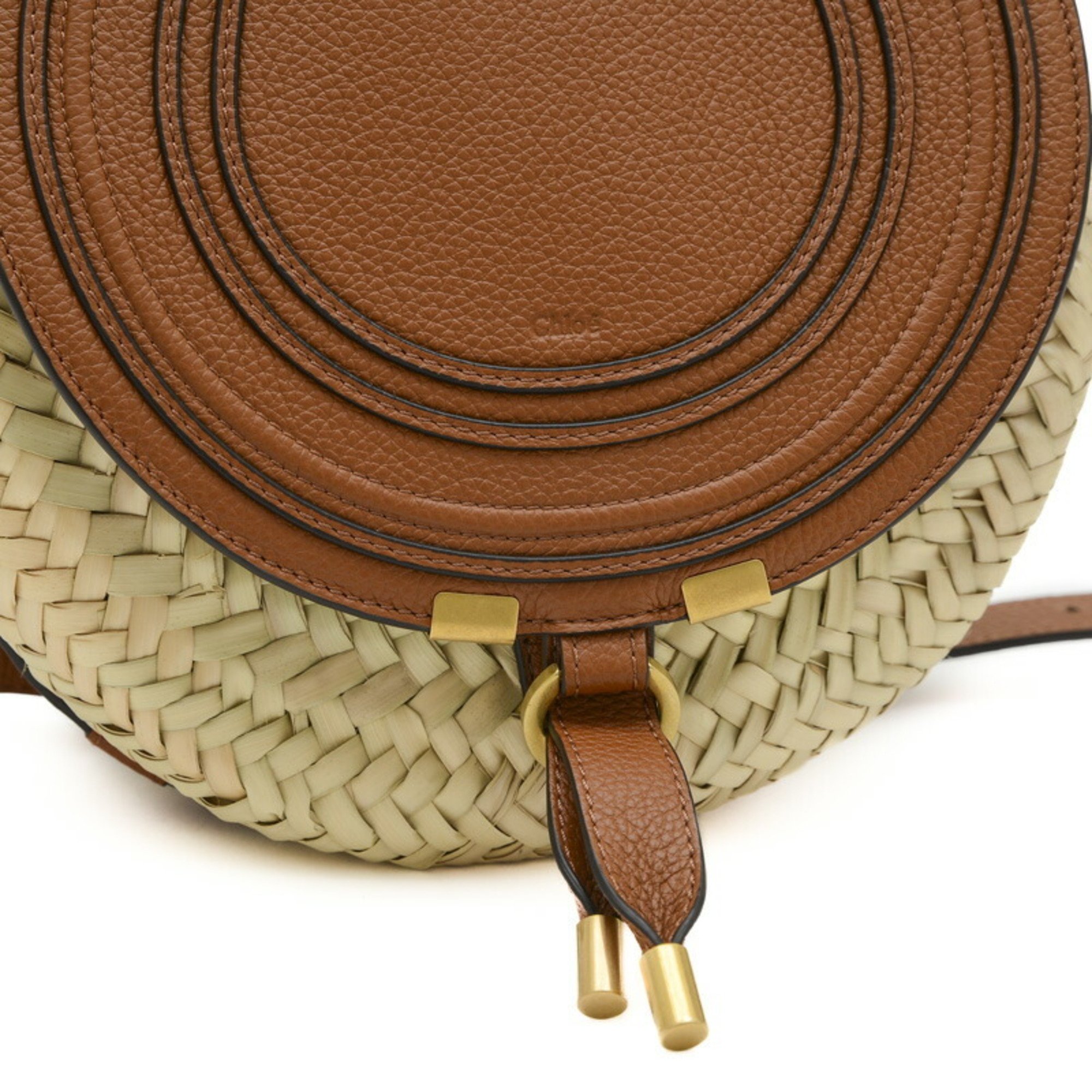 Chloé Chloe Marcie Shoulder Bag Raffia Leather Natural Brown