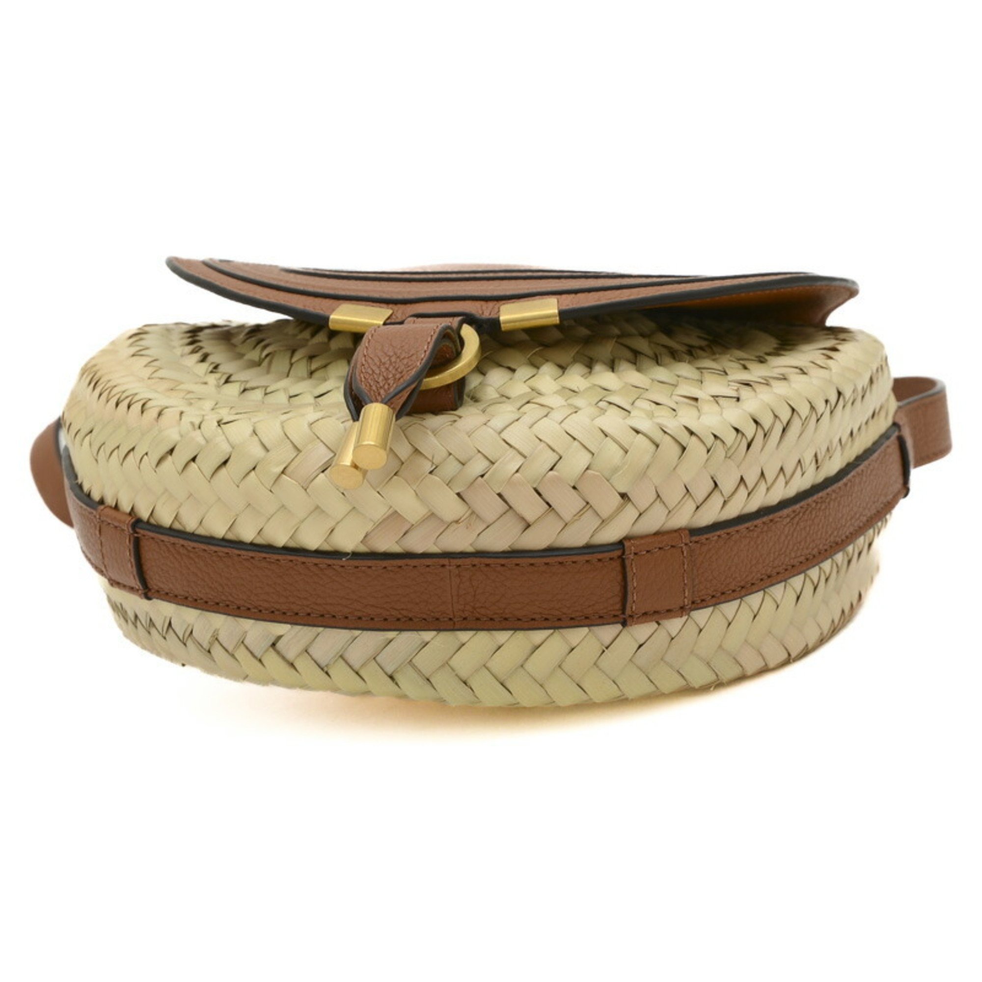 Chloé Chloe Marcie Shoulder Bag Raffia Leather Natural Brown