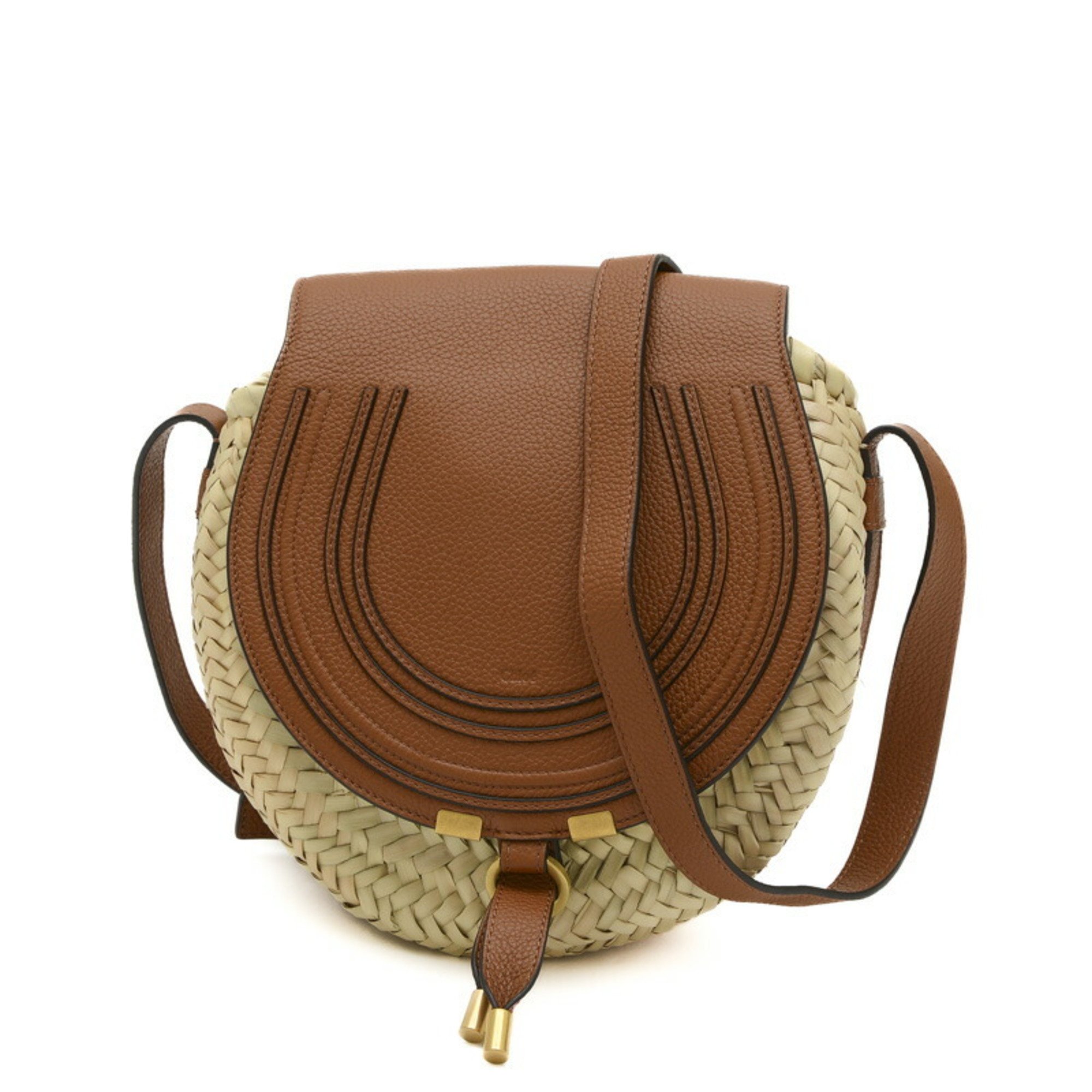 Chloé Chloe Marcie Shoulder Bag Raffia Leather Natural Brown