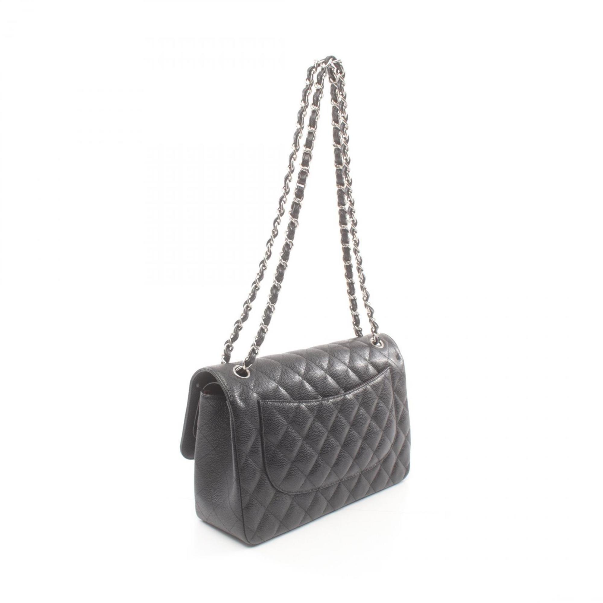 CHANEL Deca Matelasse 30 Classic Large W-Flap Shoulder Bag Caviar Skin (Grained Calf) Women's Black A58600