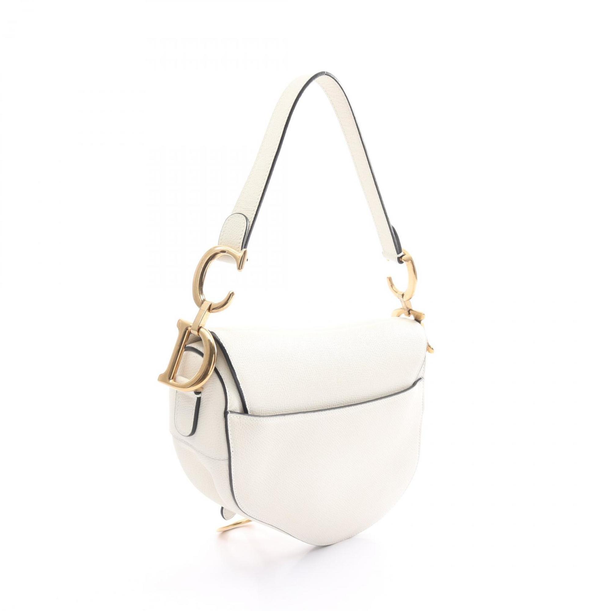 Christian Dior Saddle Bag Handbag Leather Women's White