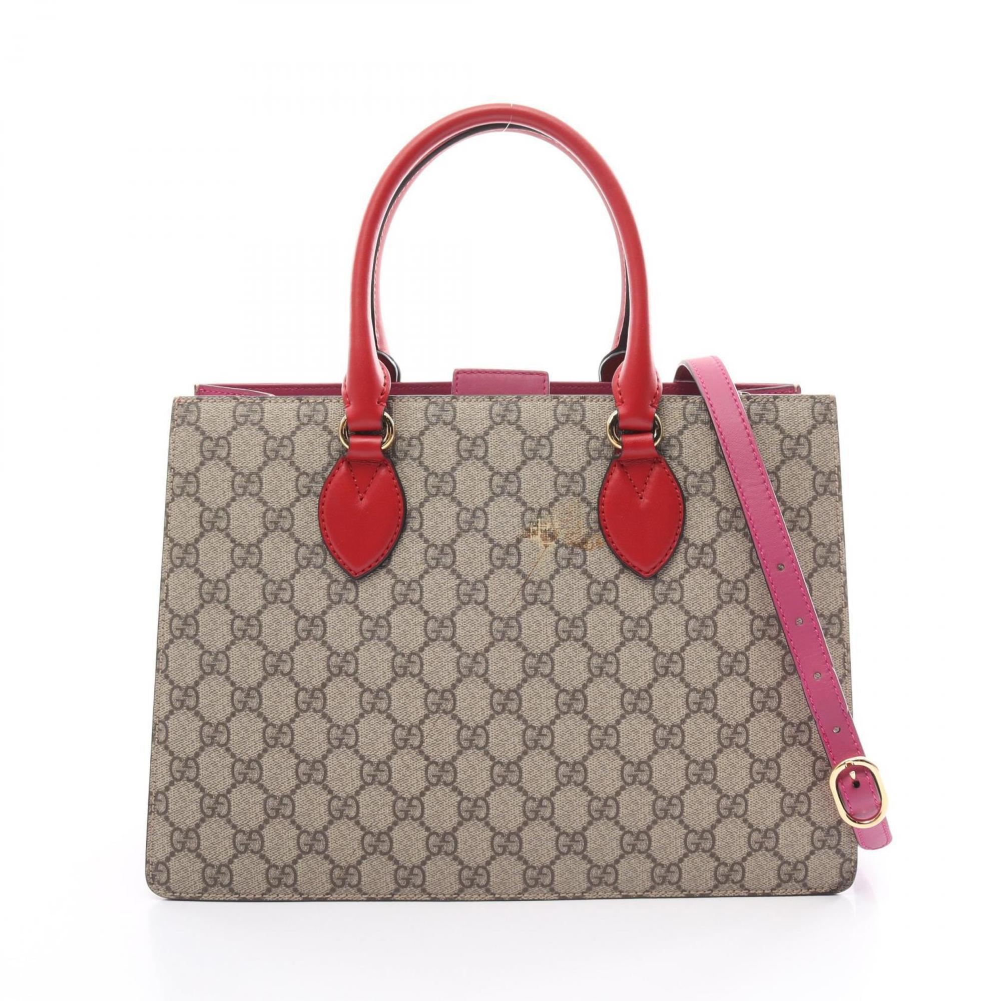 GUCCI GG Supreme Handbag Bag Coated Canvas Leather Women's Beige Red Pink 409531