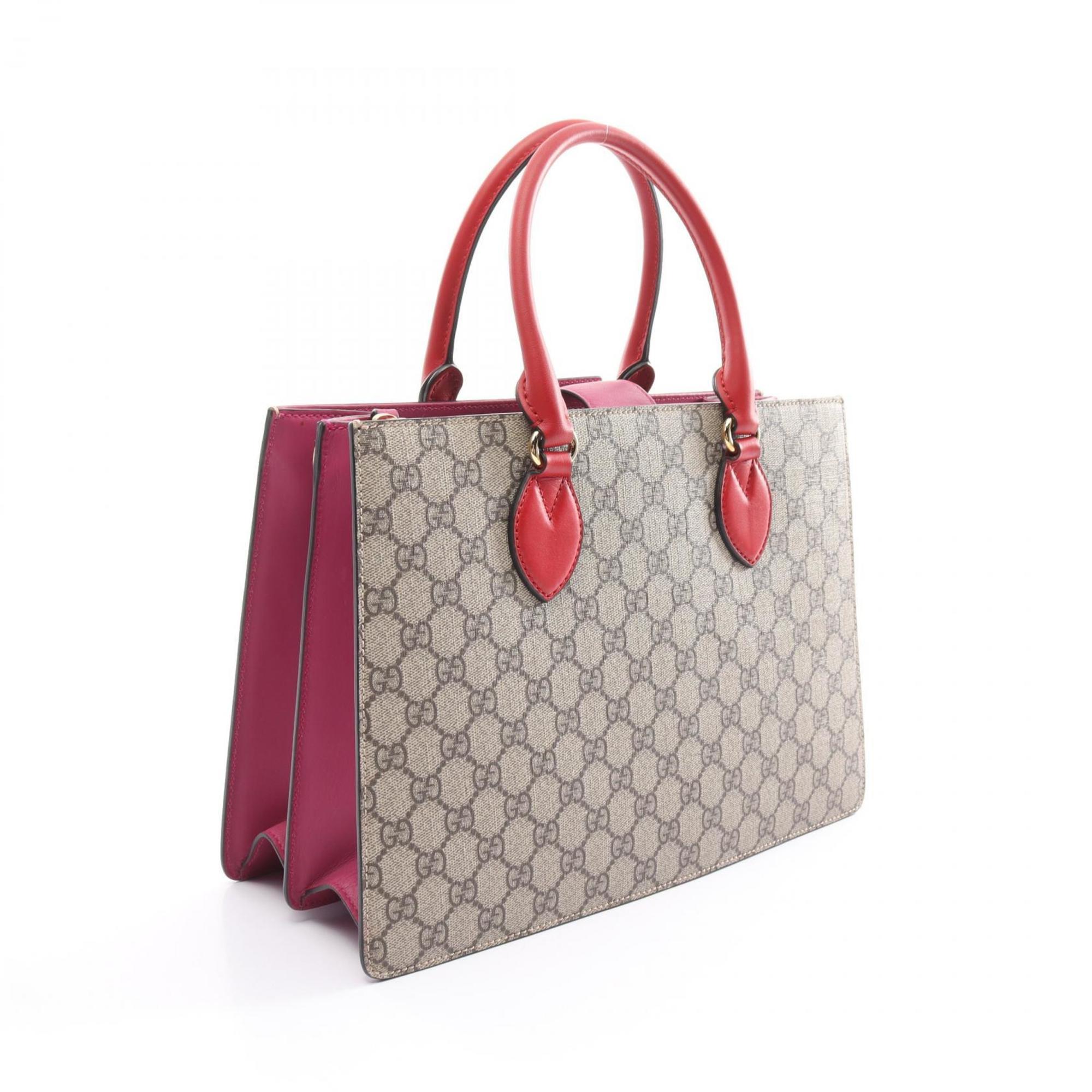 GUCCI GG Supreme Handbag Bag Coated Canvas Leather Women's Beige Red Pink 409531