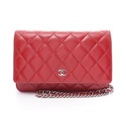 CHANEL Matelasse Shoulder Bag, Lambskin, Women's, Red, A33814