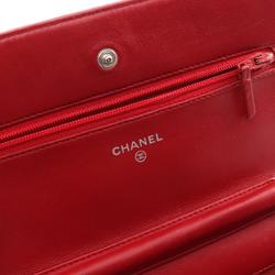 CHANEL Matelasse Shoulder Bag, Lambskin, Women's, Red, A33814