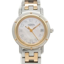 Hermes Clipper Nacle Watch GP (Gold Plated) Stainless Steel Ladies Pink Shell CL4.221