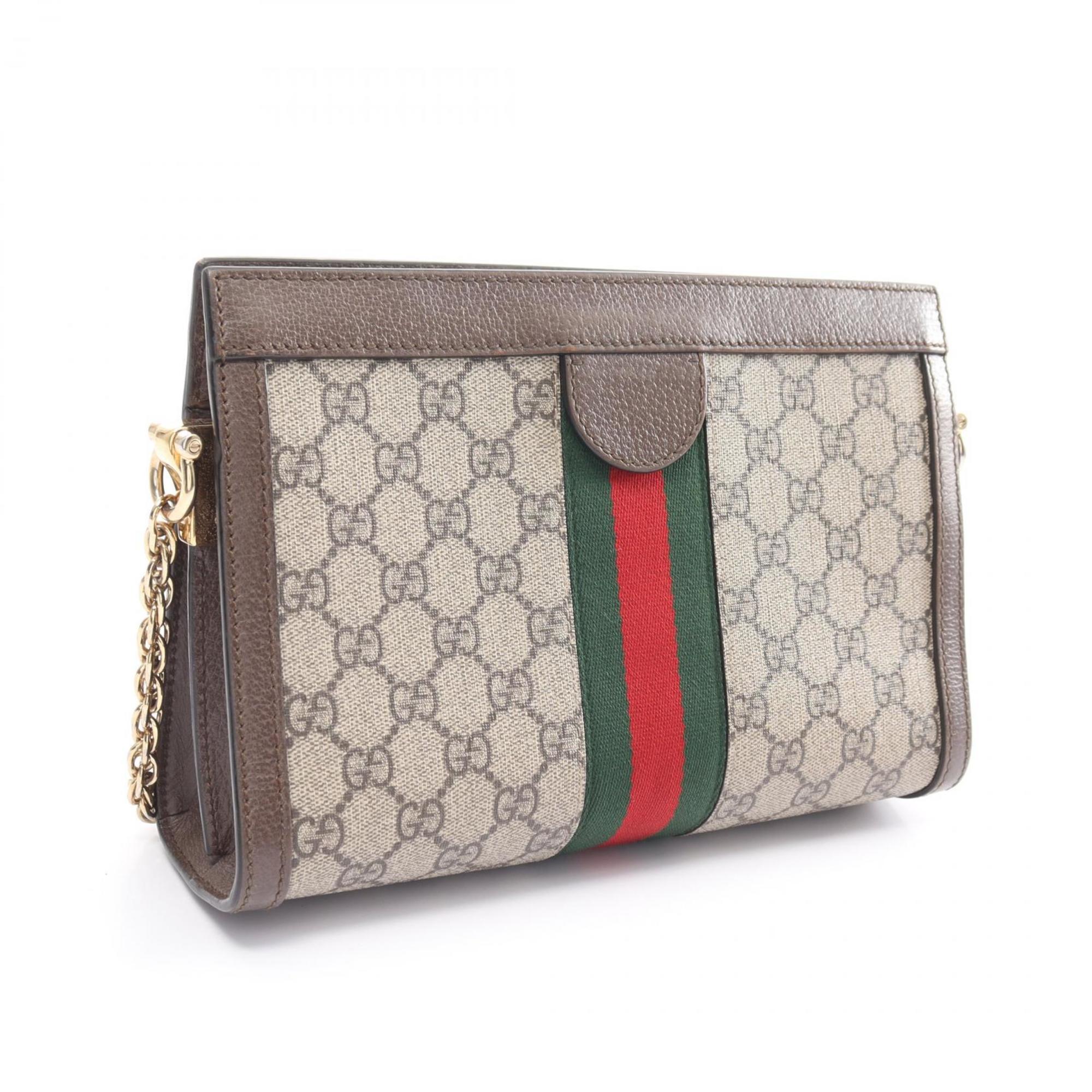 GUCCI Ophidia Small GG Supreme Sherry Line Shoulder Bag Coated Canvas Leather Women's Beige Multicolor 503877