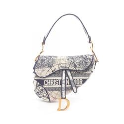 Christian Dior Saddle Toile de Jouy Handbag Canvas Bag Women's White Navy