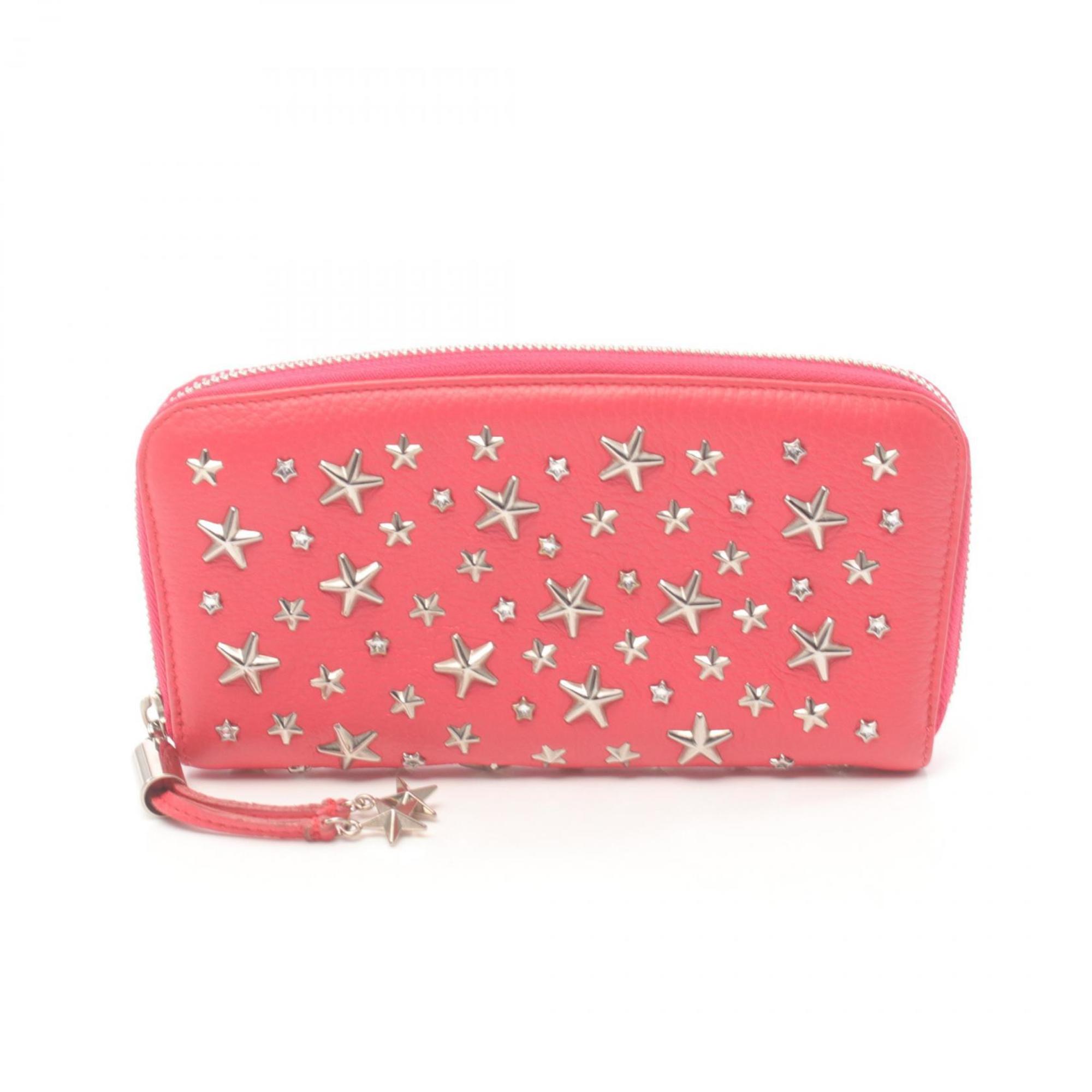 JIMMY CHOO FILIPA Round Long Wallet Leather Women's Pink