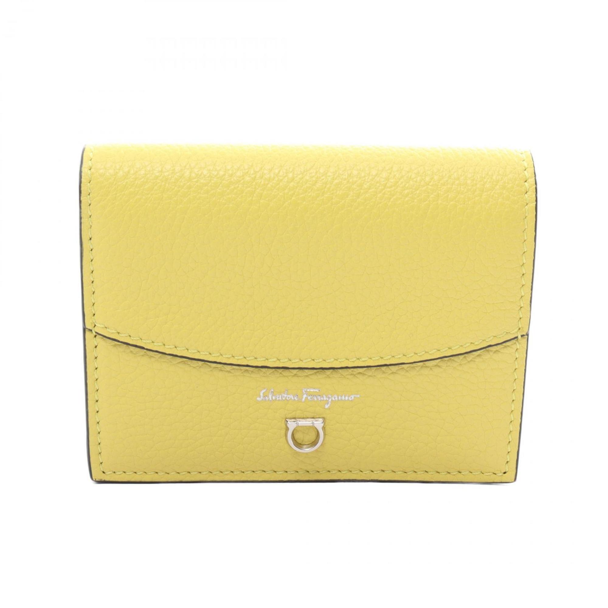 Salvatore Ferragamo Gancini Bi-fold Wallet Leather Women's Yellow 22 0260