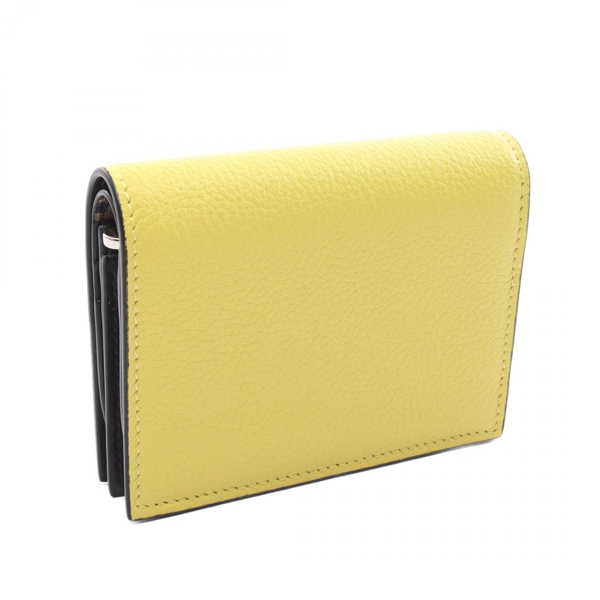 Salvatore Ferragamo Gancini Bi-fold Wallet Leather Women's Yellow 22 0260