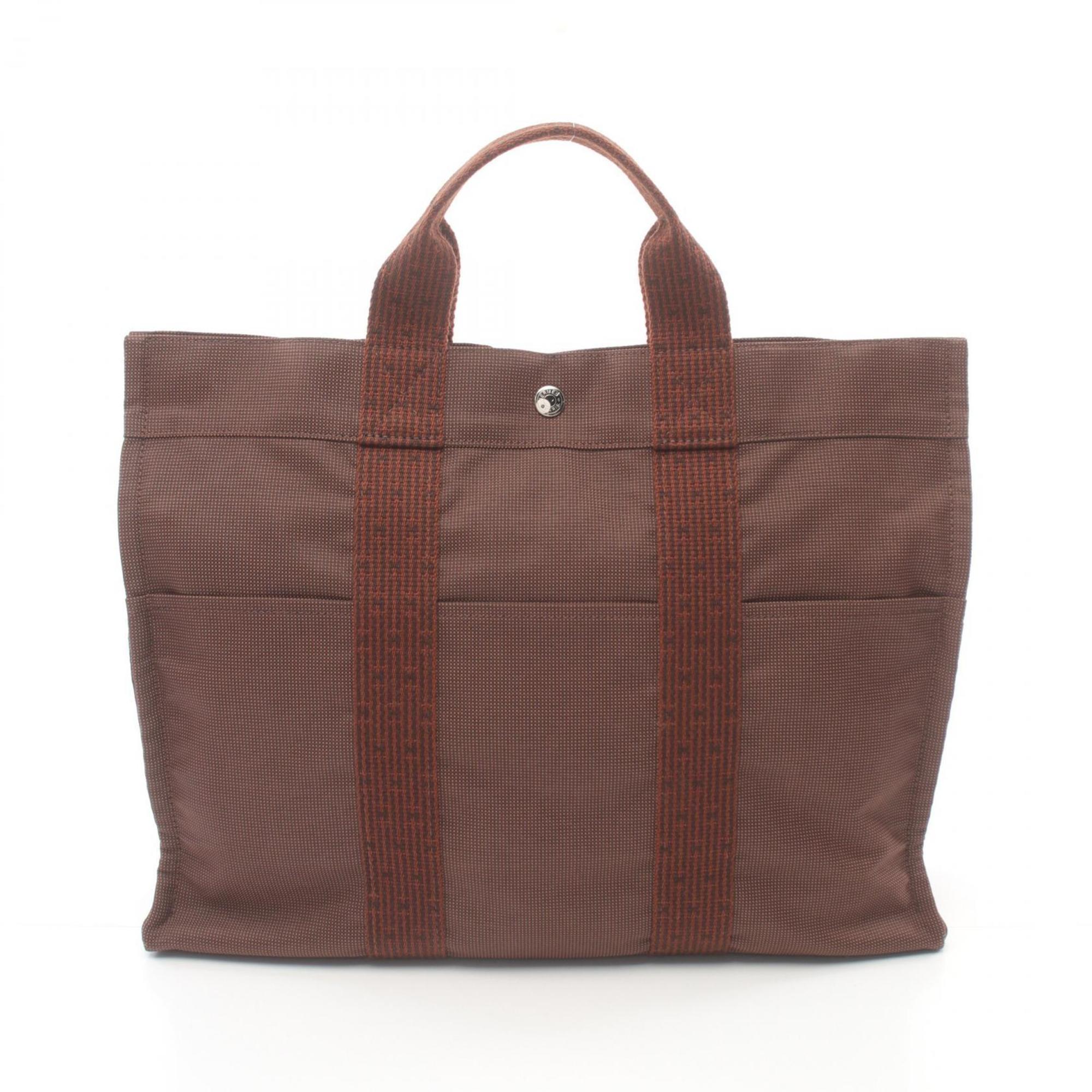 Hermes HERMES Air Line MM Tote Bag Nylon Canvas Men's Women's Brown