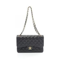 CHANEL Deca Matelasse 30 Classic Large W-Flap Shoulder Bag Caviar Skin (Grained Calf) Women's Black A58600