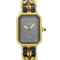 CHANEL Premier S Watch, GP (Gold Plated), Leather, Ladies, Black, H0001