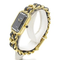 CHANEL Premier S Watch, GP (Gold Plated), Leather, Ladies, Black, H0001