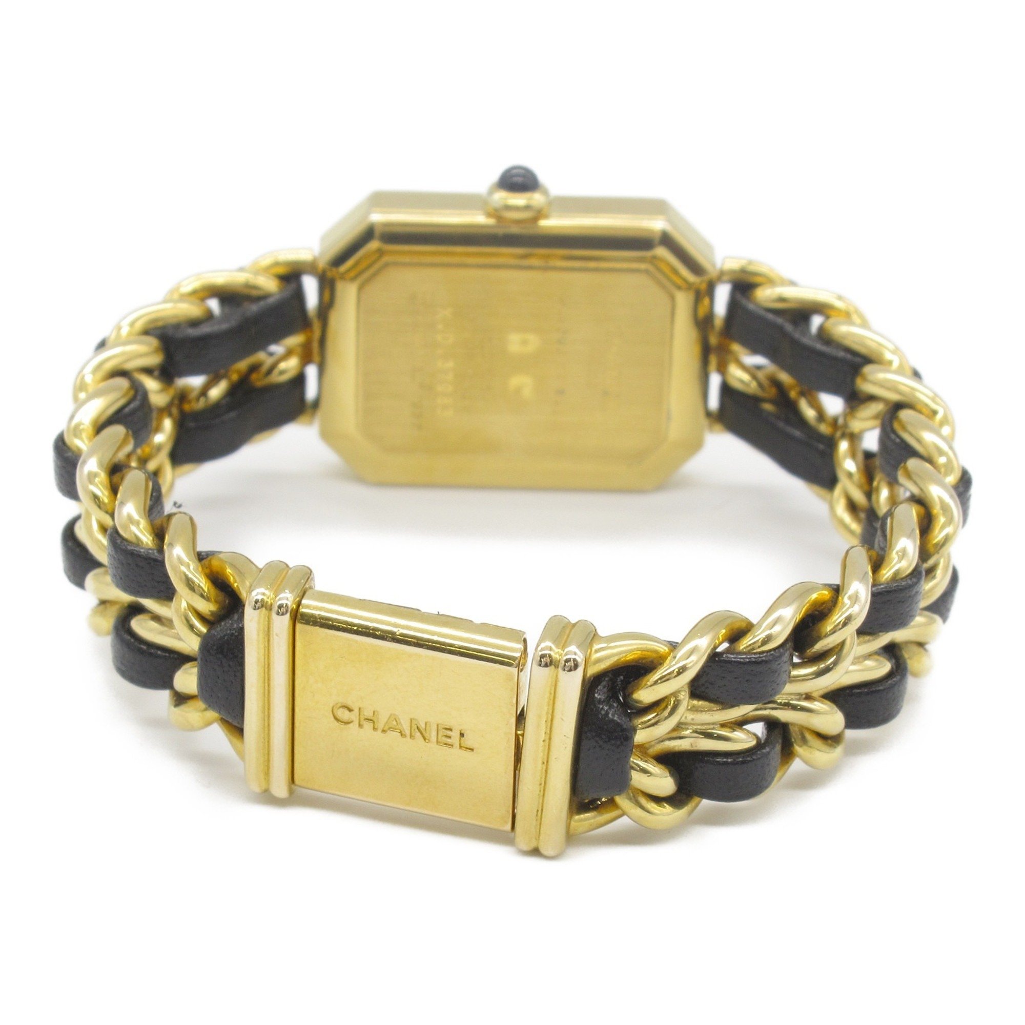 CHANEL Premier S Watch, GP (Gold Plated), Leather, Ladies, Black, H0001