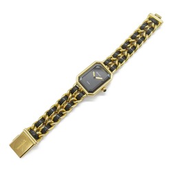 CHANEL Premier S Watch, GP (Gold Plated), Leather, Ladies, Black, H0001