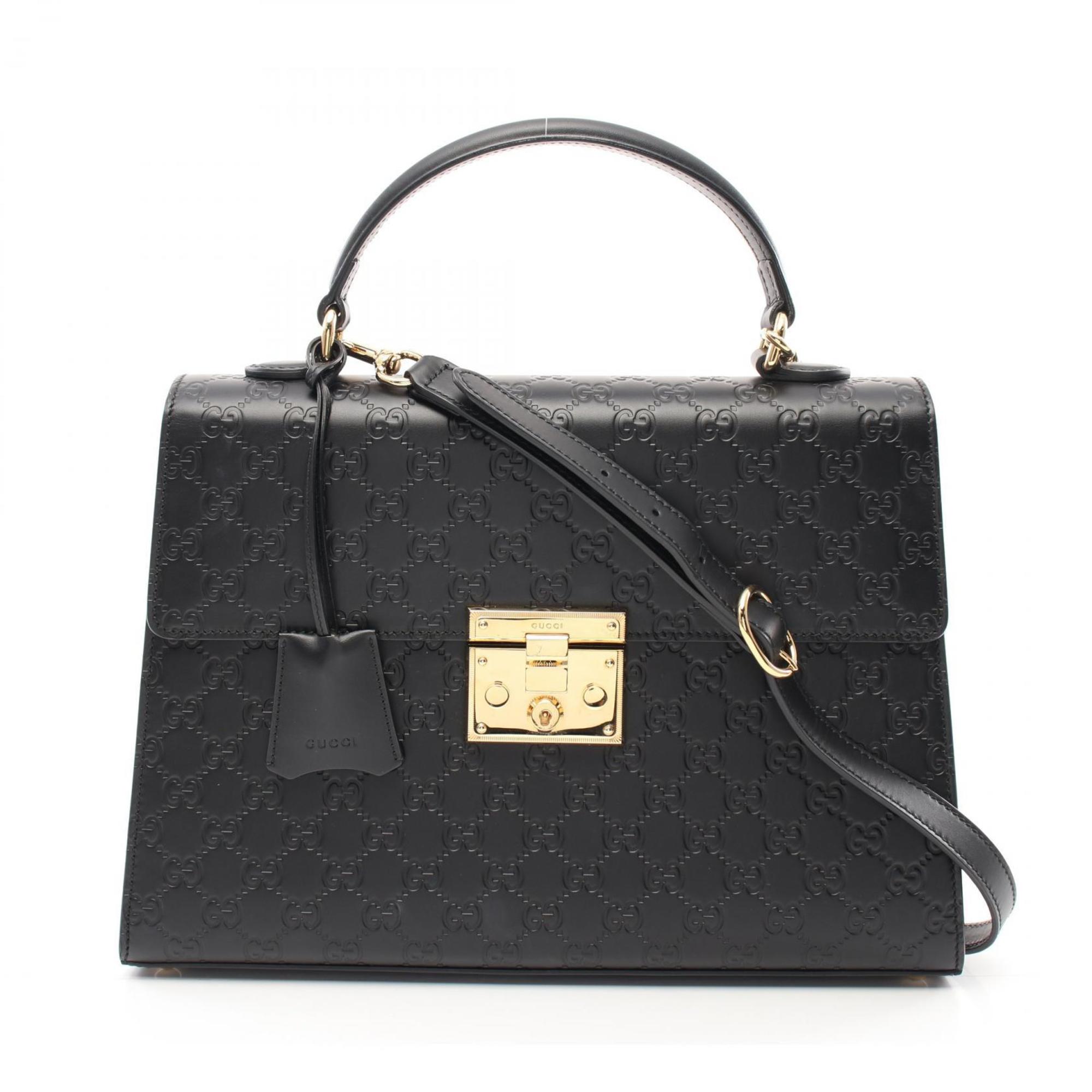 GUCCI Padlock Guccissima Handbag Bag Leather Women's Black 428208