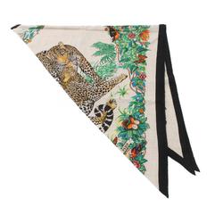 Hermes HERMES Triangle Geant JUNGLE LOVE Scarf Silk Cashmere Women's Beige Black Multicolor