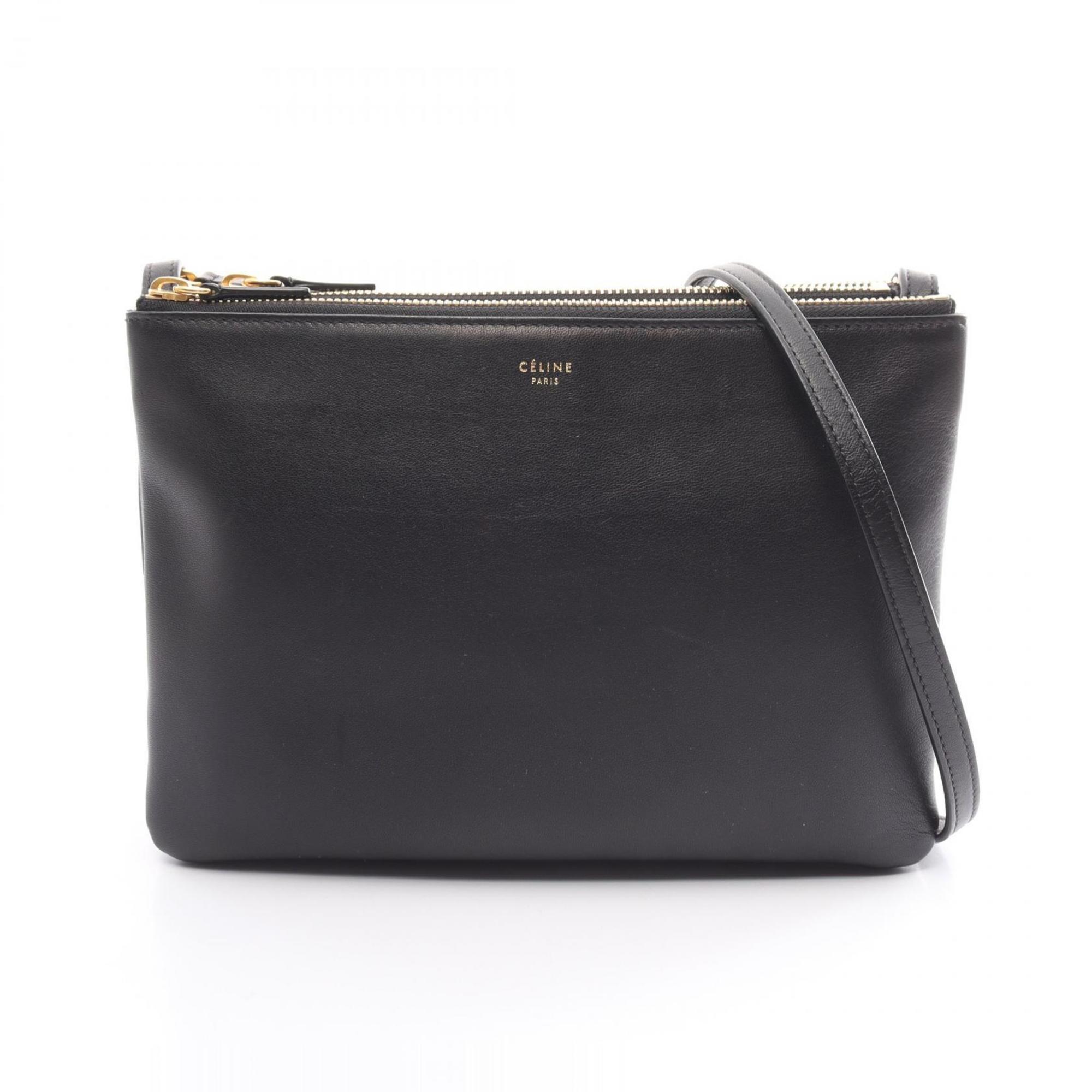 CELINE TRIO LARGE Trio Large Shoulder Bag Leather Women's Black 171453