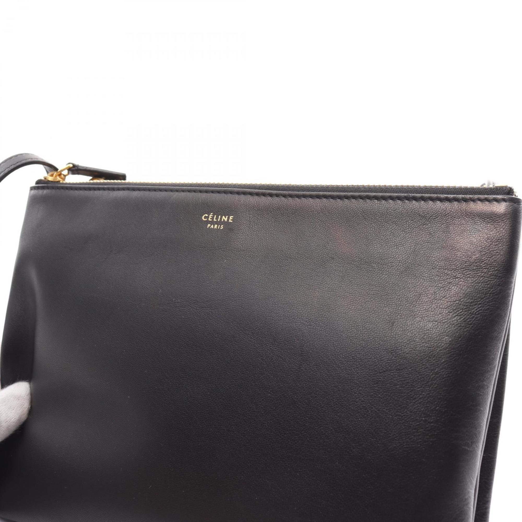 CELINE TRIO LARGE Trio Large Shoulder Bag Leather Women's Black 171453