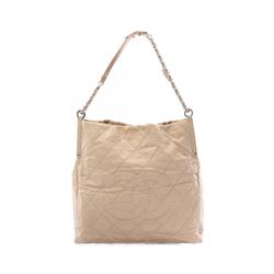 CHANEL Wild Stitch Coco Mark Tote Bag Leather Women's Beige