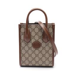 Gucci GG Supreme Tote Bag with Interlocking G Handbag Coated Canvas Leather Women's Beige Brown 671623