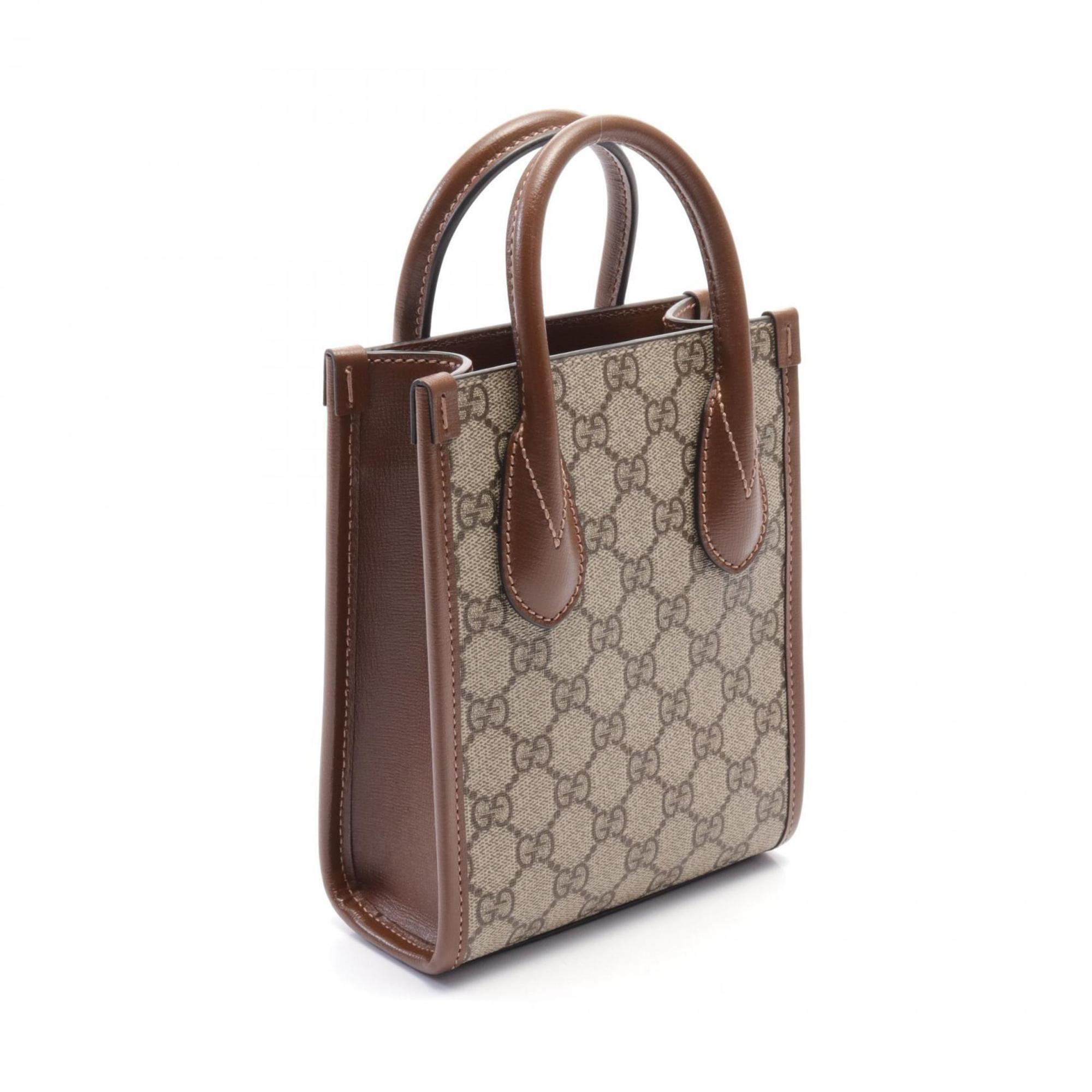 Gucci GG Supreme Tote Bag with Interlocking G Handbag Coated Canvas Leather Women's Beige Brown 671623