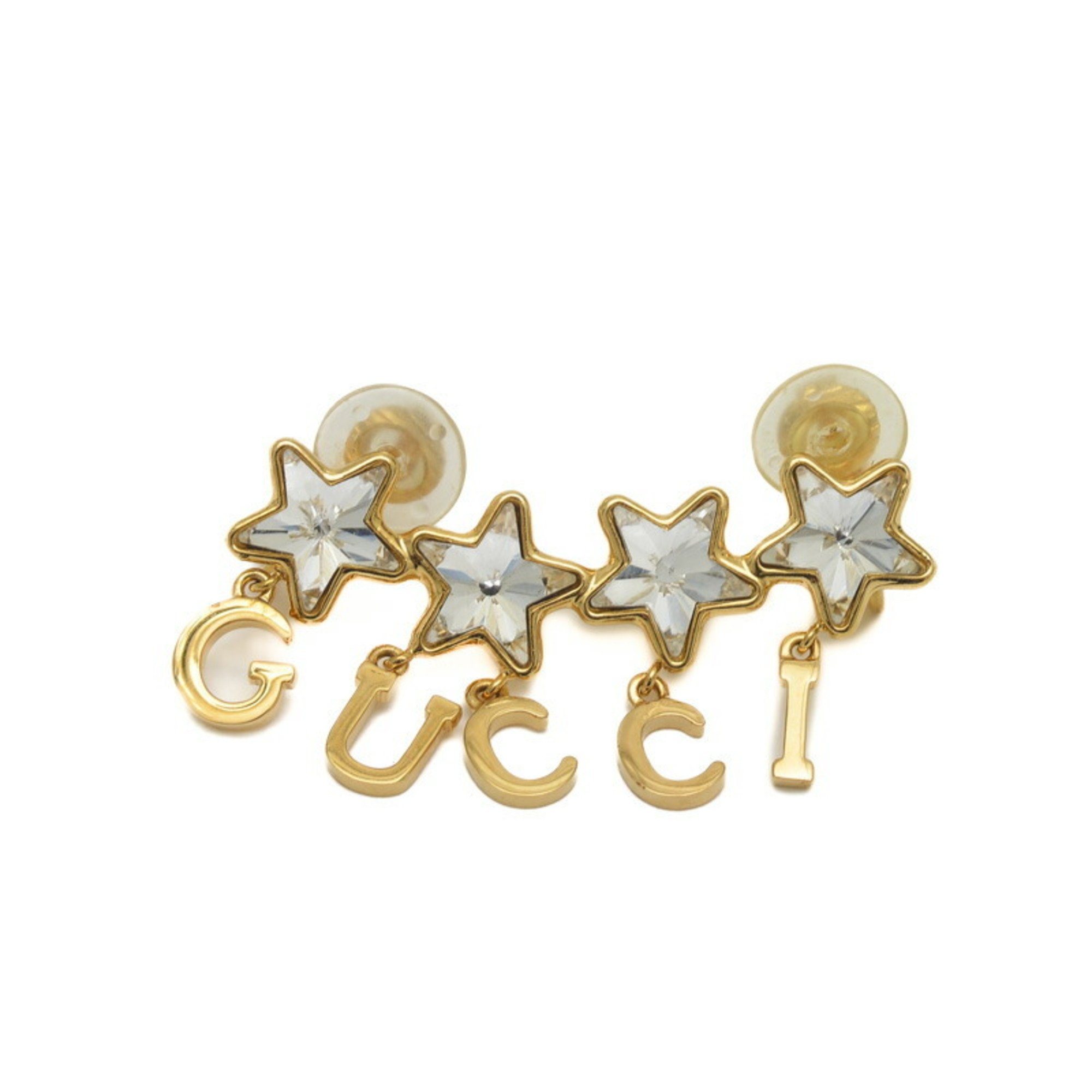 Gucci Script Star Crystal Stone Single Earring Gold 680267