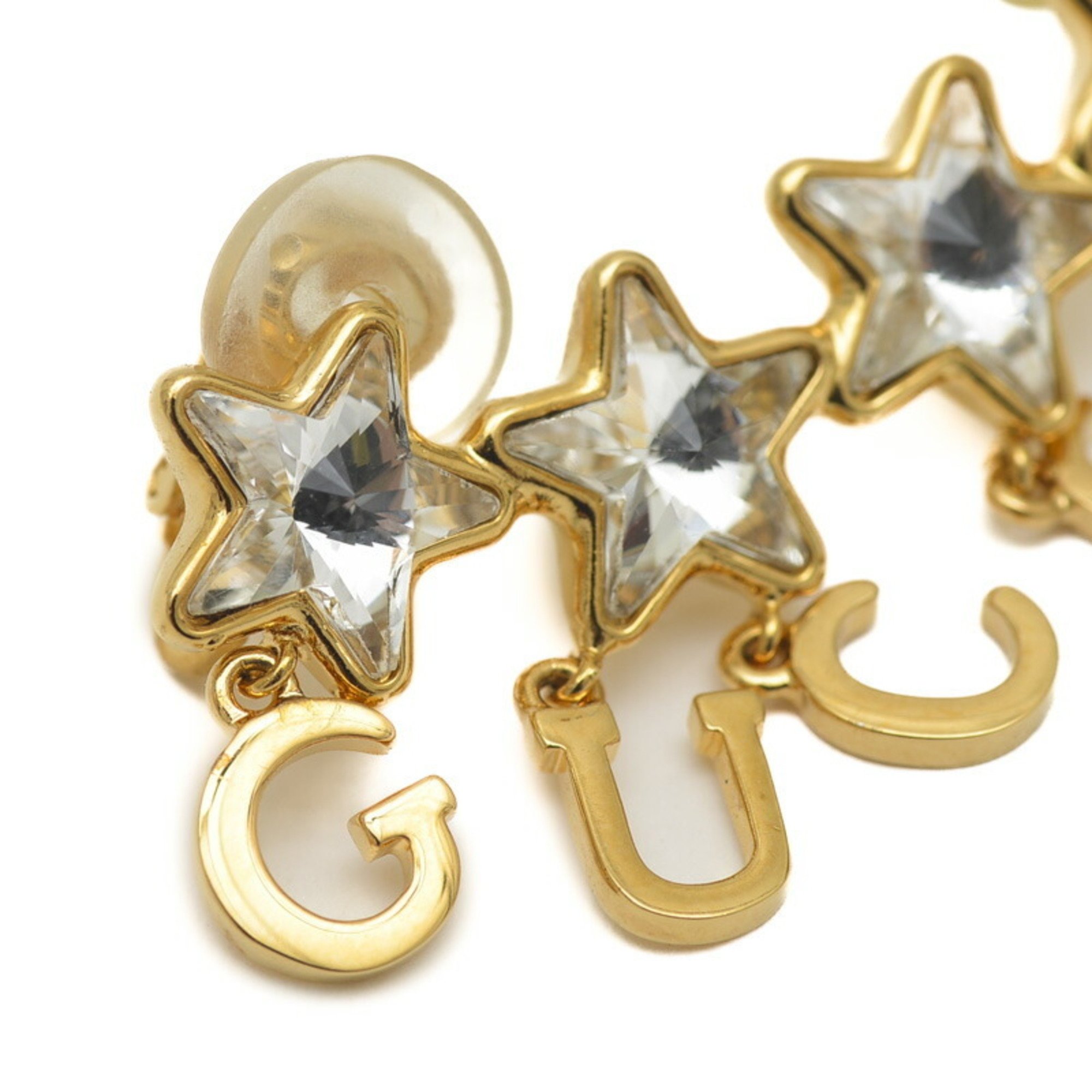 Gucci Script Star Crystal Stone Single Earring Gold 680267