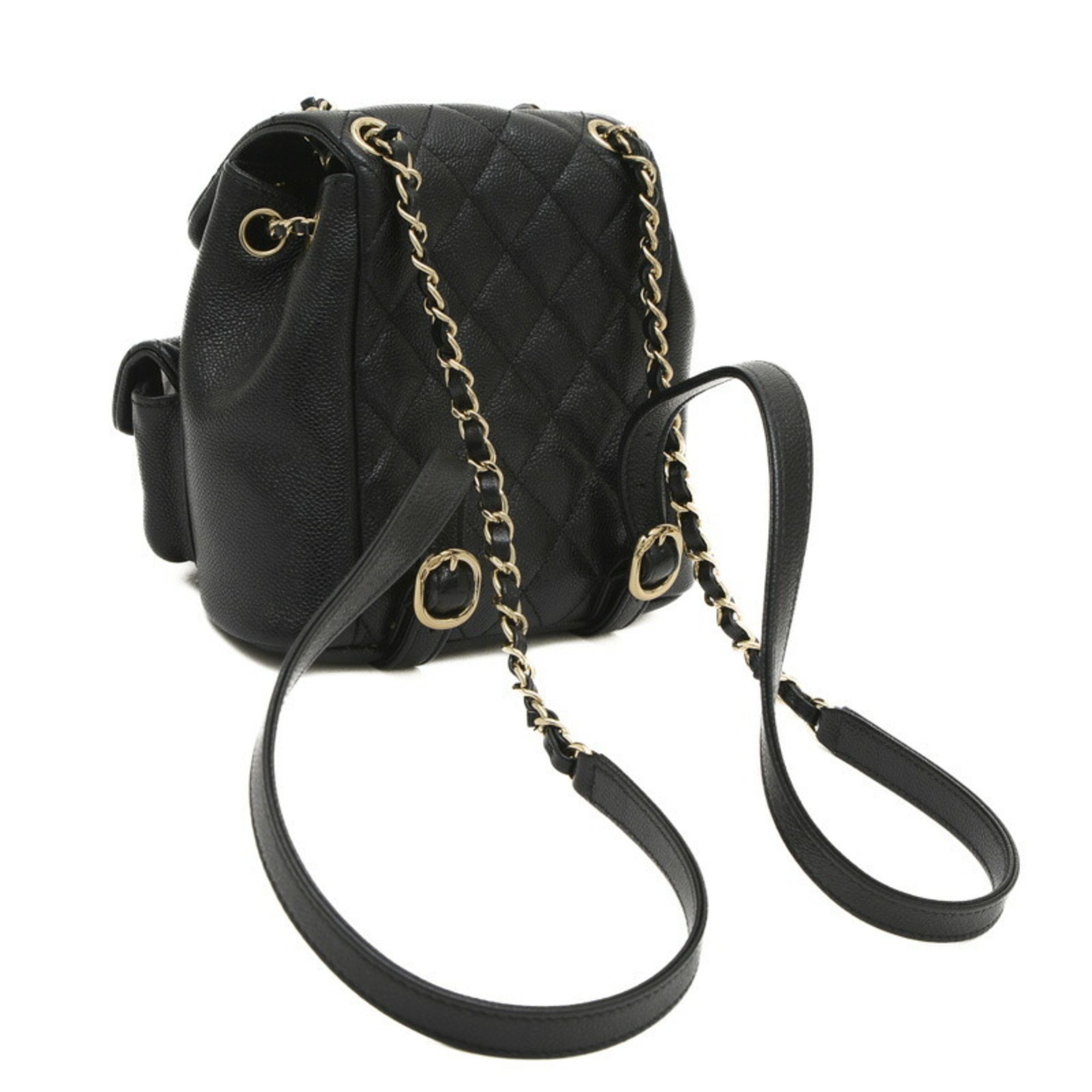 Chanel Matelasse Caviar Skin Chain Backpack Black AS3787