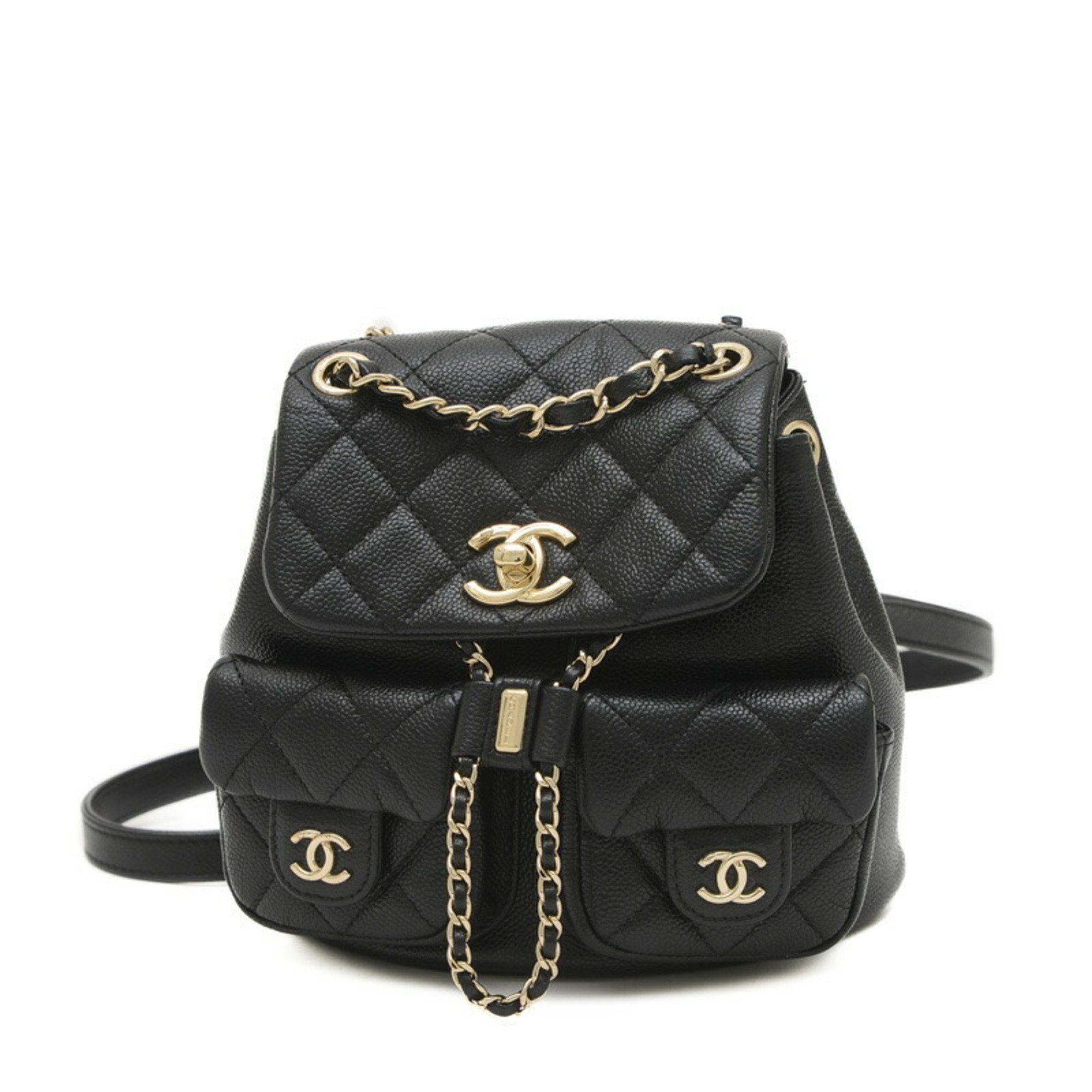 Chanel Matelasse Caviar Skin Chain Backpack Black AS3787